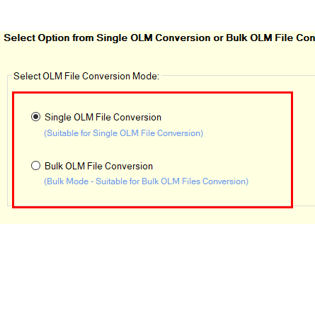OLM file conversion modes Conversion mode select